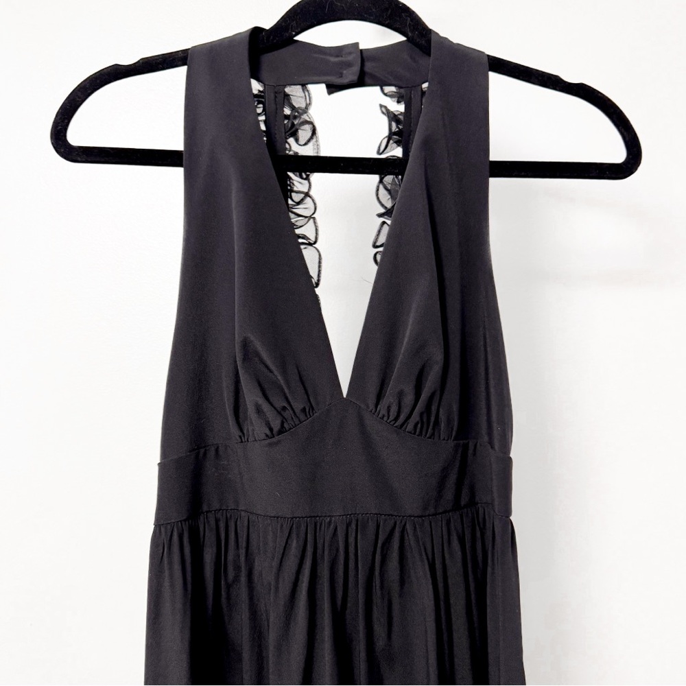 Amanda Uprichard Ruffle Strap Back V‎ Neck Silk Black Mini Dress Small - Picture 3 of 8